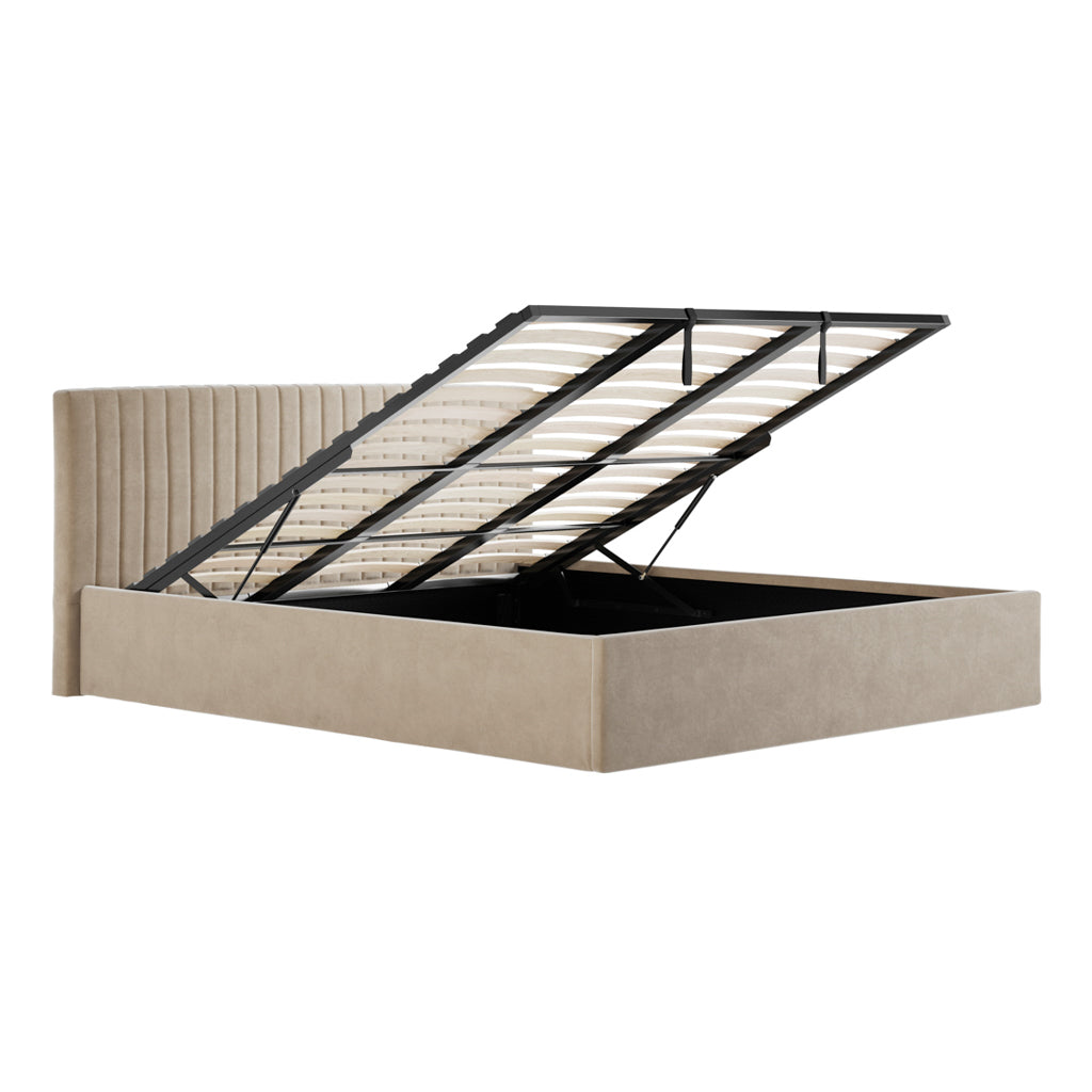 Berlin Beige Velvet Ottoman Super King Size Bed